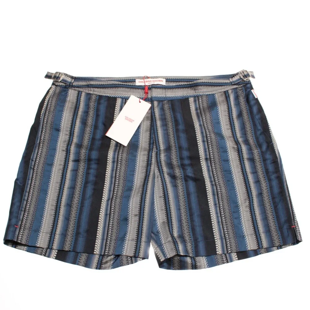Orlebar Brown NWT Swim Suit Size 36 US In Blue Striped 100% Polyester Bulldog